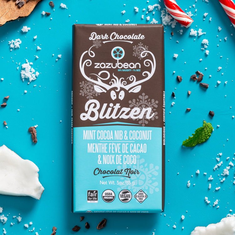 BLITZEN Mint Cocoa Nib & Coconut Chocolate Bar | Zazubean