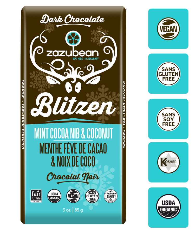BLITZEN Mint Cocoa Nib & Coconut Chocolate Bar | Zazubean