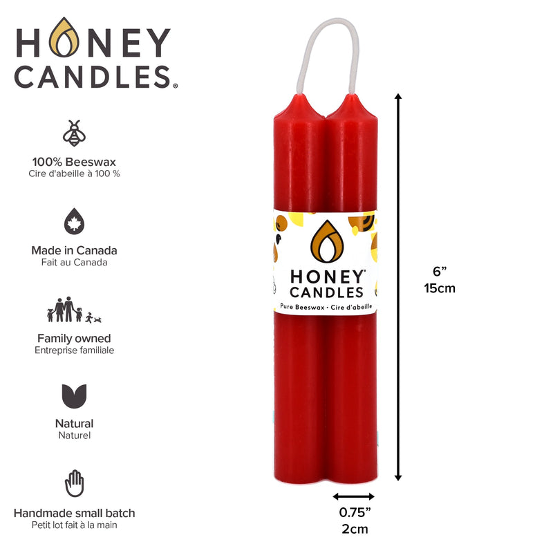 6 Inch Red Beeswax Tube Candles | Honey Candles