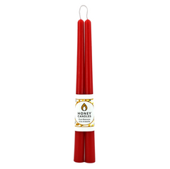12 Inch Red Beeswax Taper Candles | Honey Candles