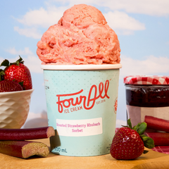 Roasted Strawberry Rhubarb Sorbet | Four All Ice Cream