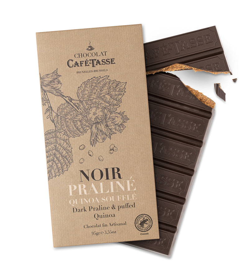 Dark Chocolate Bar with Hazelnut Praline and Puffed Quinoa | Cafe Tasse