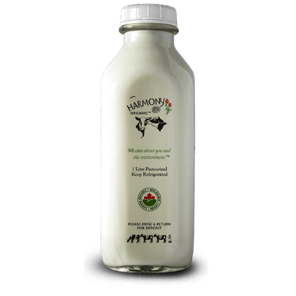 Harmony Organic Milk Chocolate- 1L bottles, $5.25 plus bottle